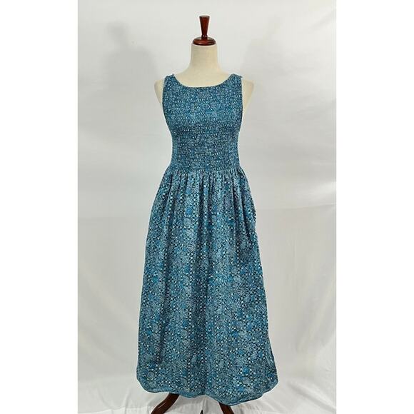 HILL HOUSE Sz S Small Blue Navy Calico Trellis Cosima Nap Dress Midi Cotton - Picture 8 of 9